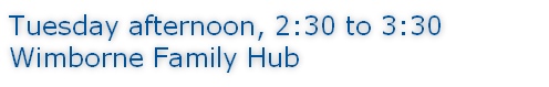 Tuesday afternoon, 2:30 to 3:30 Wimborne Family Hub